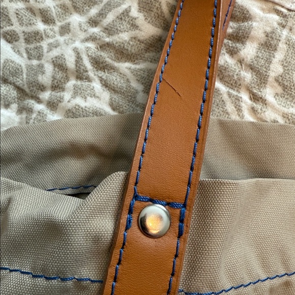 Lacoste Light Beige Nylon Tote with Brown Leather Handles - Picture 16 of 16